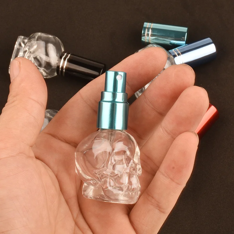 8ml Skull Shape Glass Spray Bottle Portable Empty Refillable Perfume Bottles Travel Mini Press Spray Bottles Dispenser Bottle