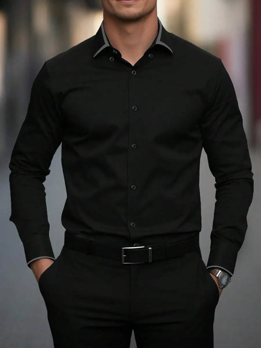 

Mens Solid Color Minimalist Long Sleeve Formal Dress Shirt For Fall