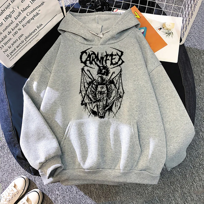 سترة بغطاء للرأس بأكمام طويلة Harajuku Y2k للرجال والنساء مع قلنسوة على الموضة بطباعة الهيكل العظمي القوطي ملابس جمالية على الطراز الكوري Y2k