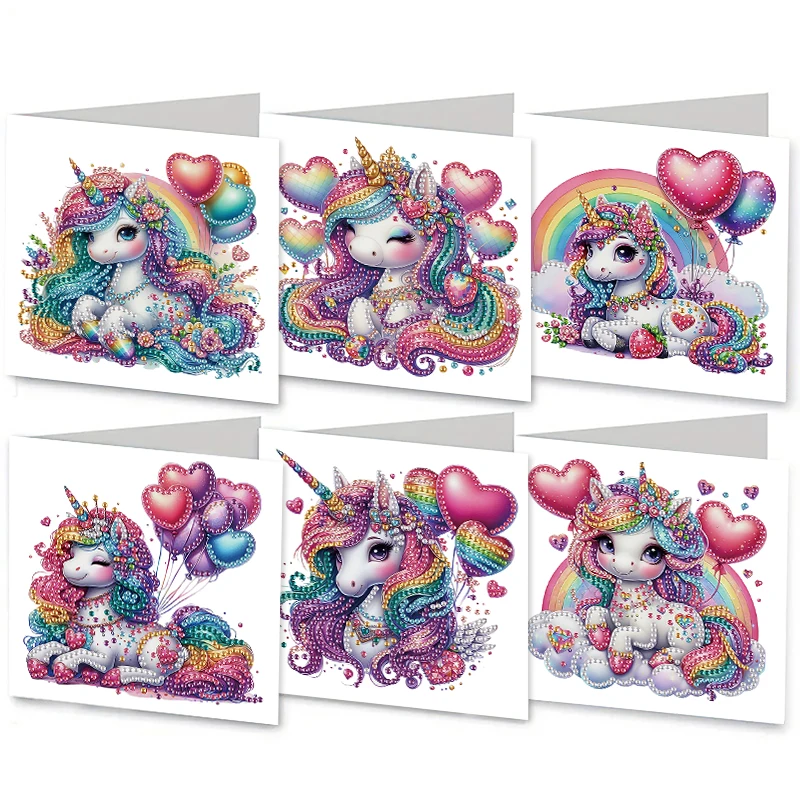 Set de Pintura de Diamantes DIY de Seis Piezas de 30*15 cm/11.81*5.91 Pulgadas con Temática de Unicornio Arcoíris, Tarjetas de Felicitación, Llenas de Bendiciones, Diseño Único