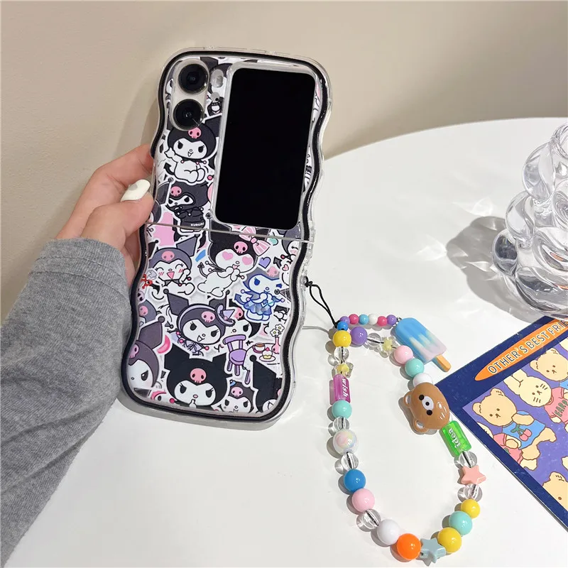 

Чехол для телефона Kuromi Melody с узором для OPPO Find N2 N3, модный флип-ремешок на запястье, защита для ПК, твердая задняя крышка