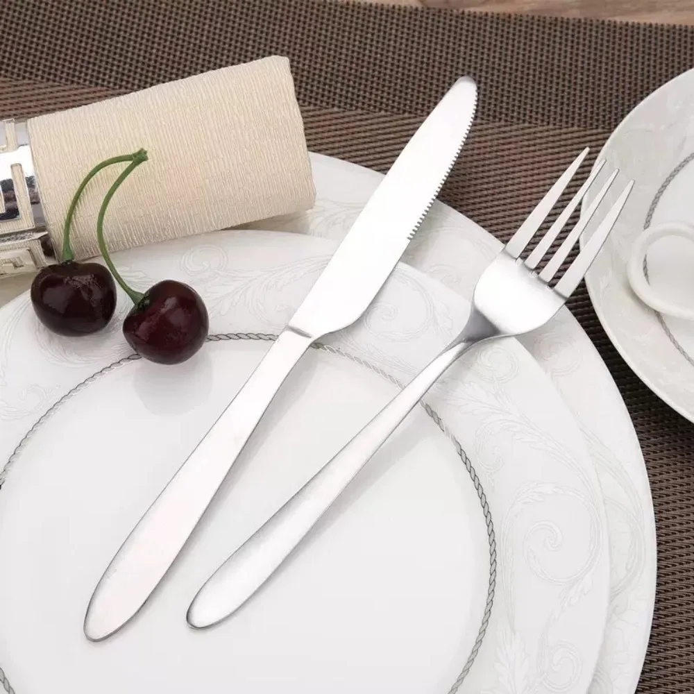 Steak fork + steak knife, plain stainless steel Western dining cutlery two-piece set, steak knife and fork, dessert spoon, two-piece cutlery gift set