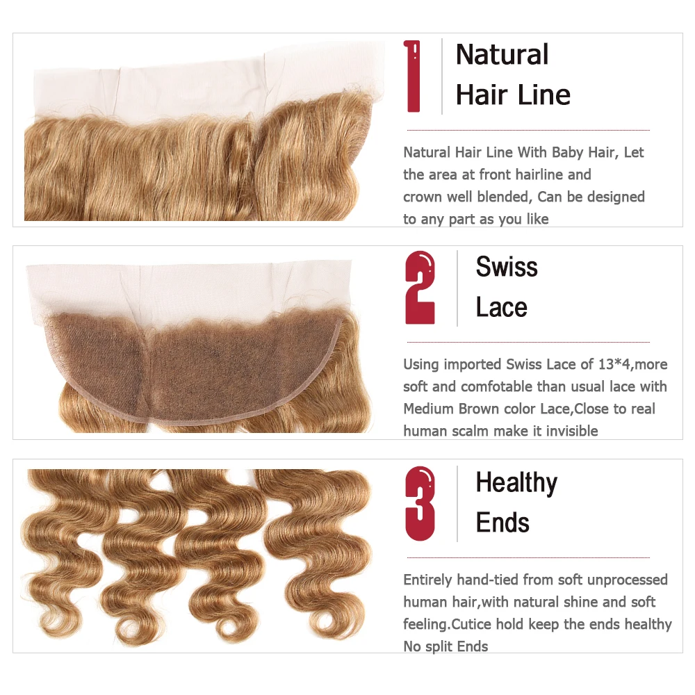 Body Wave Human Hair Bundle With Frontal Honey Blonde Bundles With Closure Brazilian Remy 100% Human Hair Weave Bundles 3 PCS