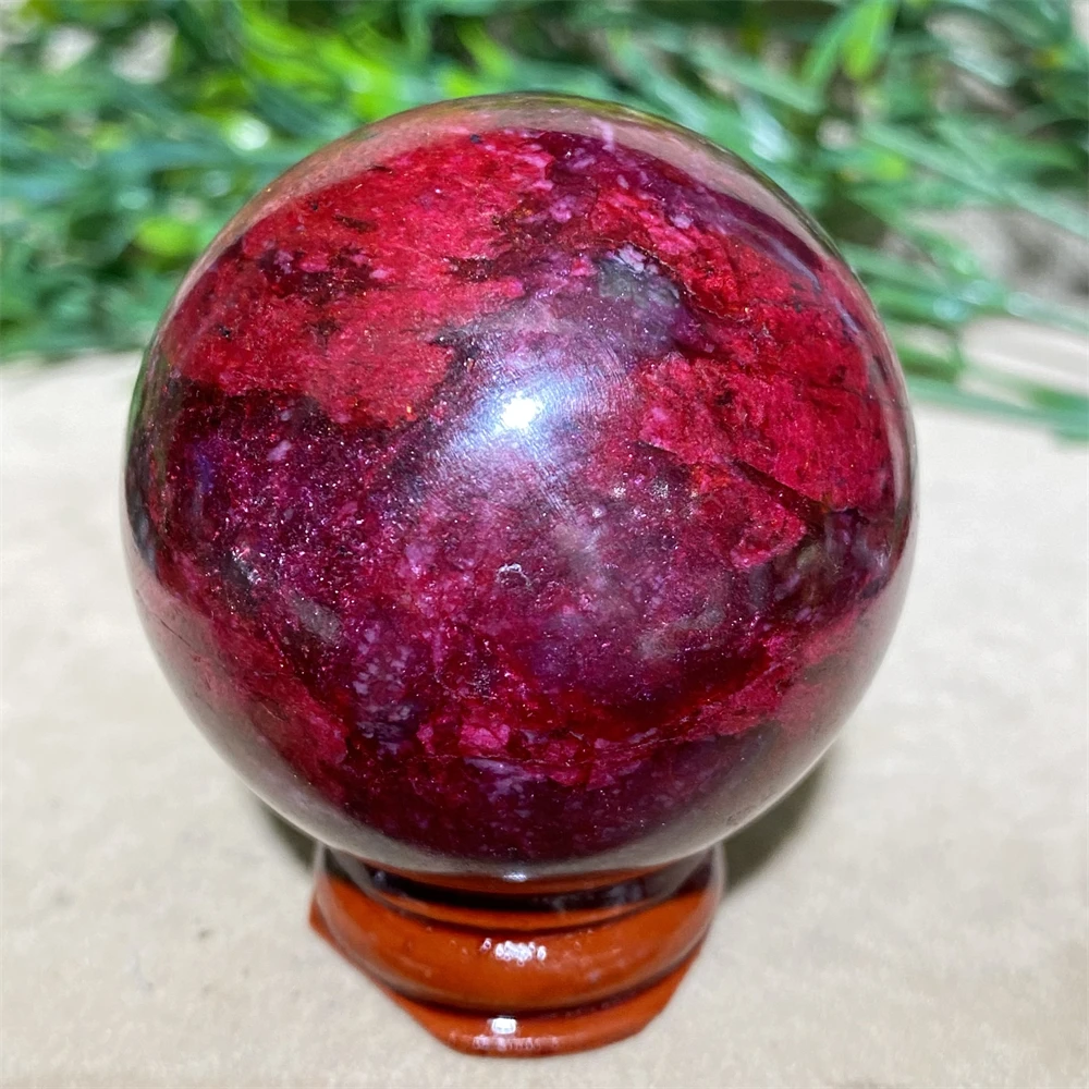 Natural Peach Blossom Jade Crystal Red Sphere Quartz Beauty Stone Ball Home Decoration High Quality Reiki Minerals +Stand