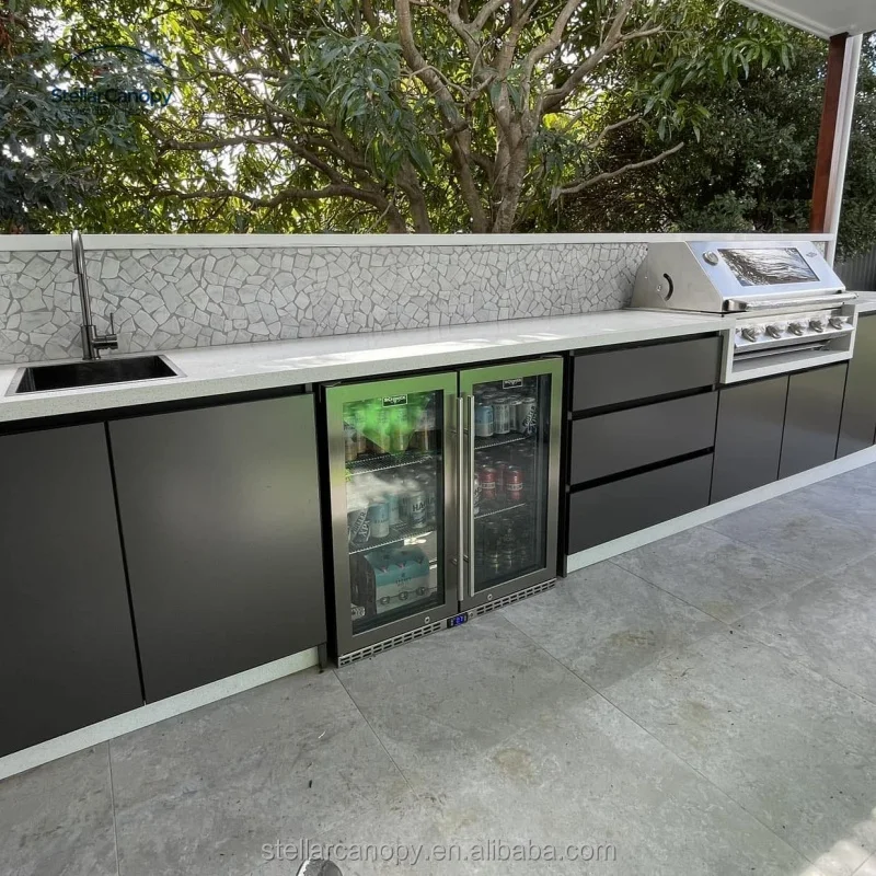 

Modern Stainless Steel Outdoor Kitchen Island Cabinet With Sink Stylish Door And Barbecue Function Outdoor Use