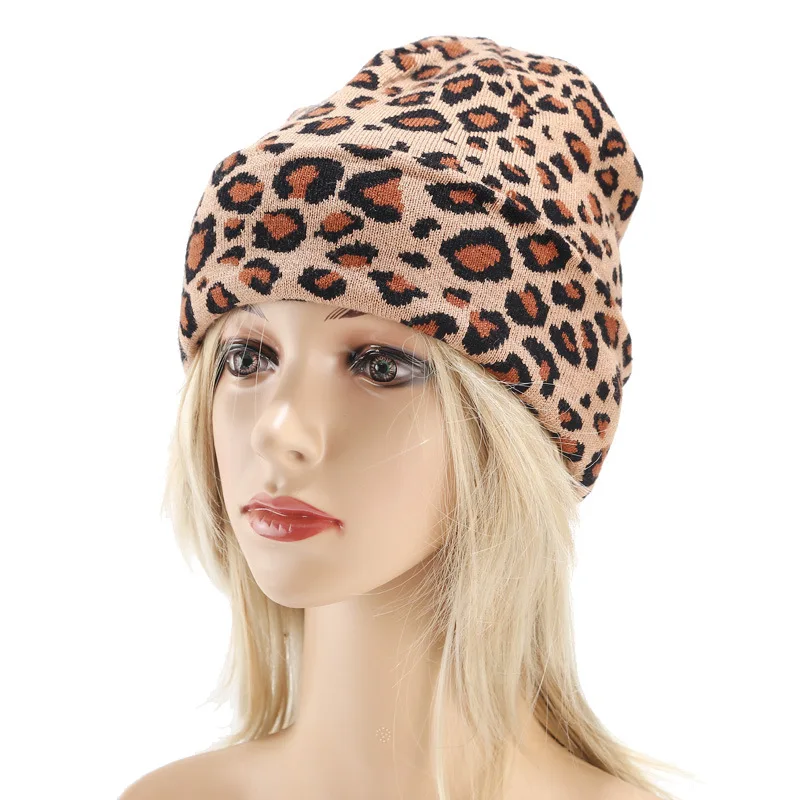 Europe fashion winter knitted hat women outdoor beanie warm leopard print cold hat with thick ear protection knitted hat men