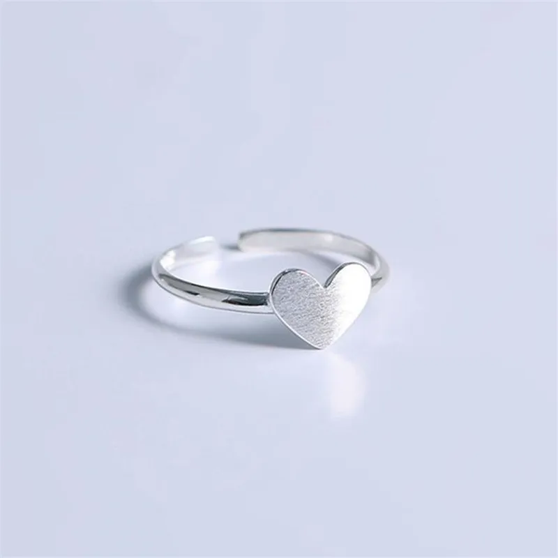 New Simple Temperament Small Fresh Love 925 Sterling Silver Not Allergic Sweer Brushed Heart Shaped Opening Rings  R150