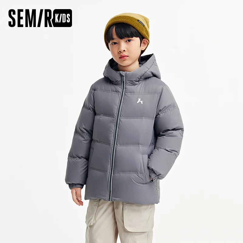 Semir Children's Down Jacket 2024 New Three-Proof Hooded Short Coat Winter Boys' and Girls' Printed Top