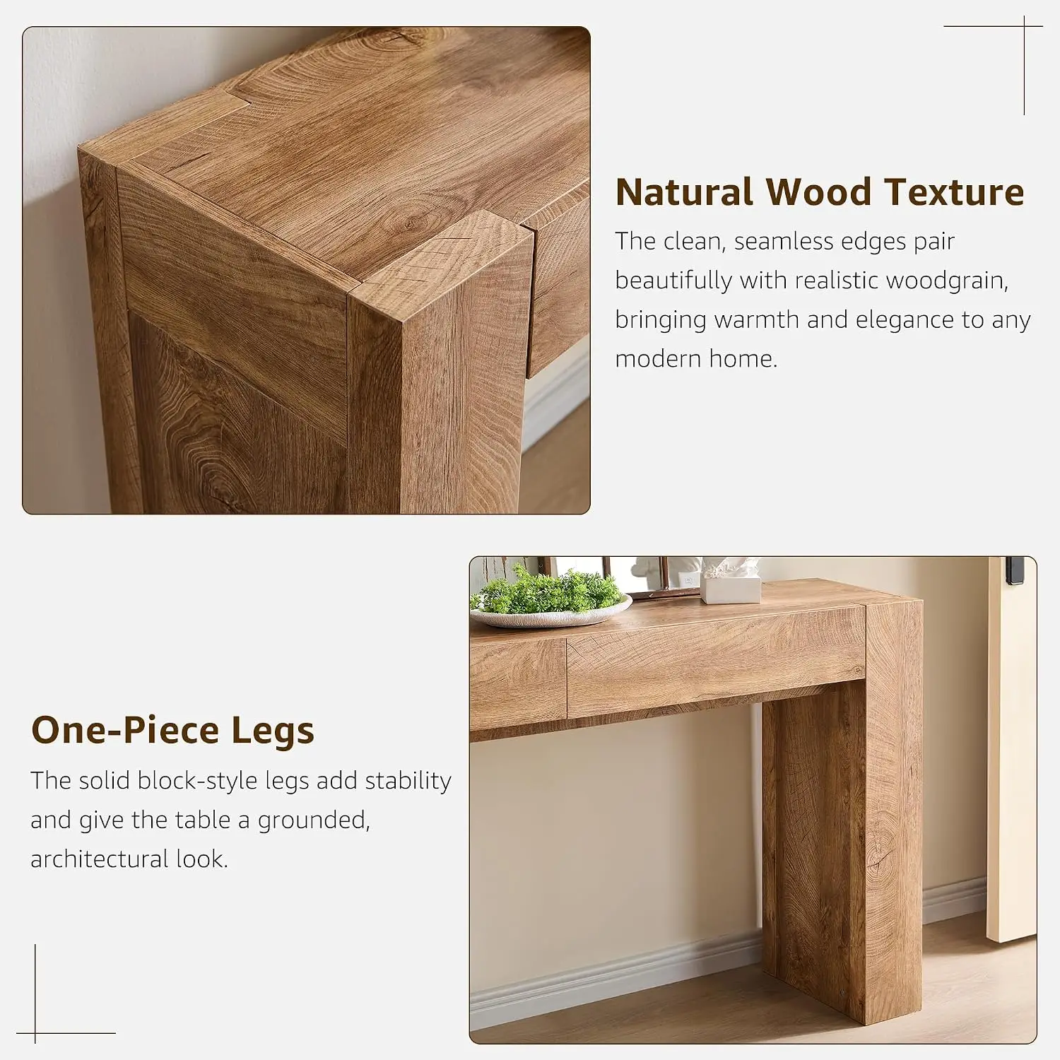 63‑Inch Light‑Oak Farmhouse Console Table with Storage Drawers, Thick‑Frame Narrow Accent Table for Entryway, Hallway and Living‑Room view 5
