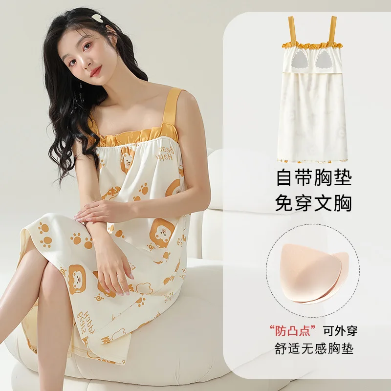 

Nightgowns Women's Clothing Summer Thin Korea Chest Pads Home Soft Simple Cozy Loose Slim Casual Temperament Casual Breathable