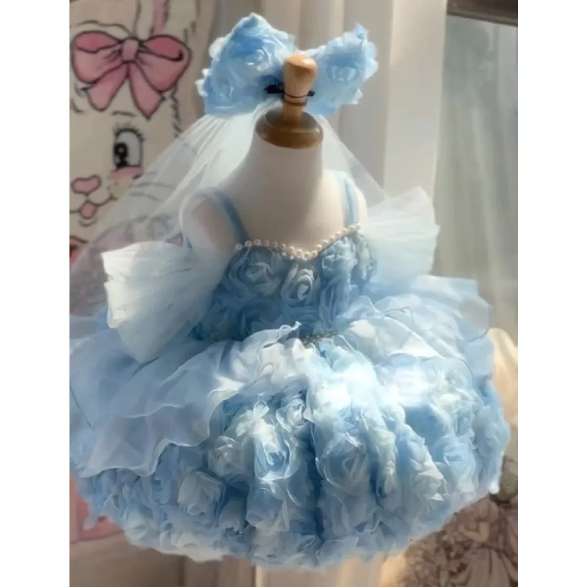 Children's Princess Dress Flower Beading Fashion Elegant High End Kids Girls Puff Dresses Ball Gown Costume For Baby Girls