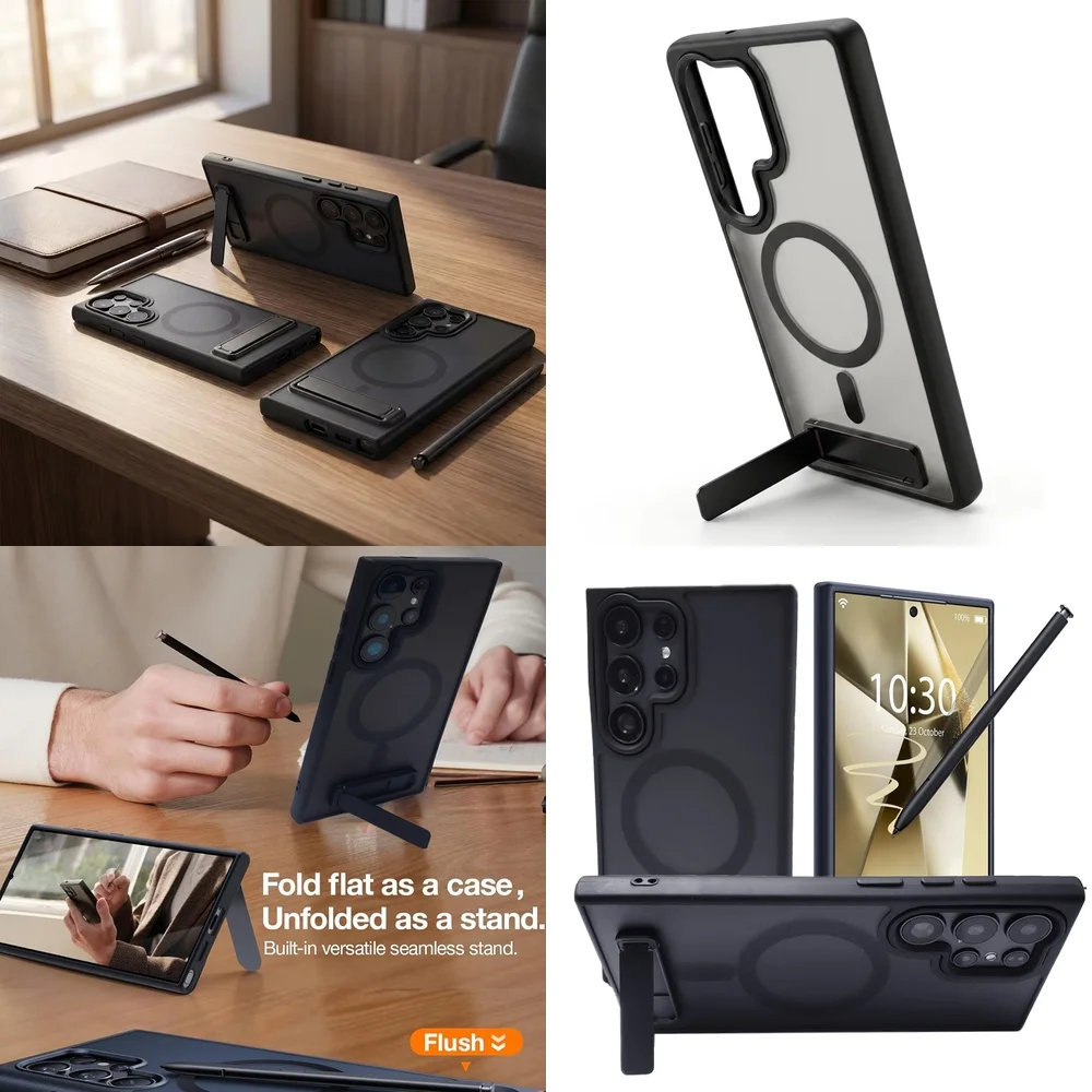 Shockproof Translucent Magnetic Bracket Holder Case for Samsung Galaxy S23 Ultra S24 S26 S22 S25 Anti-scratch Slim Fashion Cover