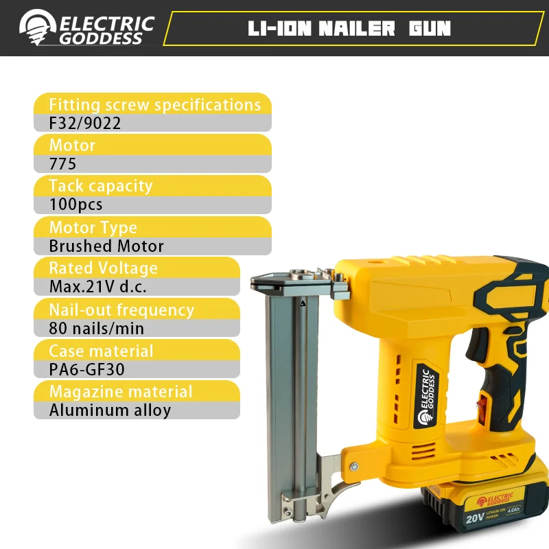 Cordless Electric 2 in 1 Nailer/Stapler Gun,with 500pcs F32 and 500pcs K22 Nail For Dewalt 20V Battery Pin