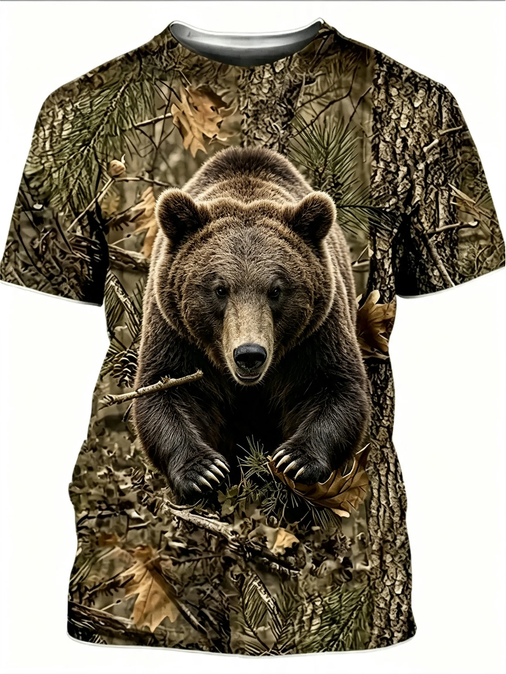 Men's Jungle Wild Animal Boar Camouflage Print Short Sleeve T-Shirts Fashion Daily T Shirt Casual Crew Neck Tops Summer Clothing