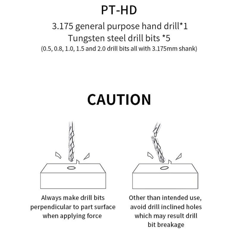 

AA81-3.175Mm General Purpose Hobby,Mini Handy Drill, Hand Drill Set, 5Pcs Tungsten Steel Drill Bits 0.5/0.8/1.0/1.5/2.0 Mm Durab