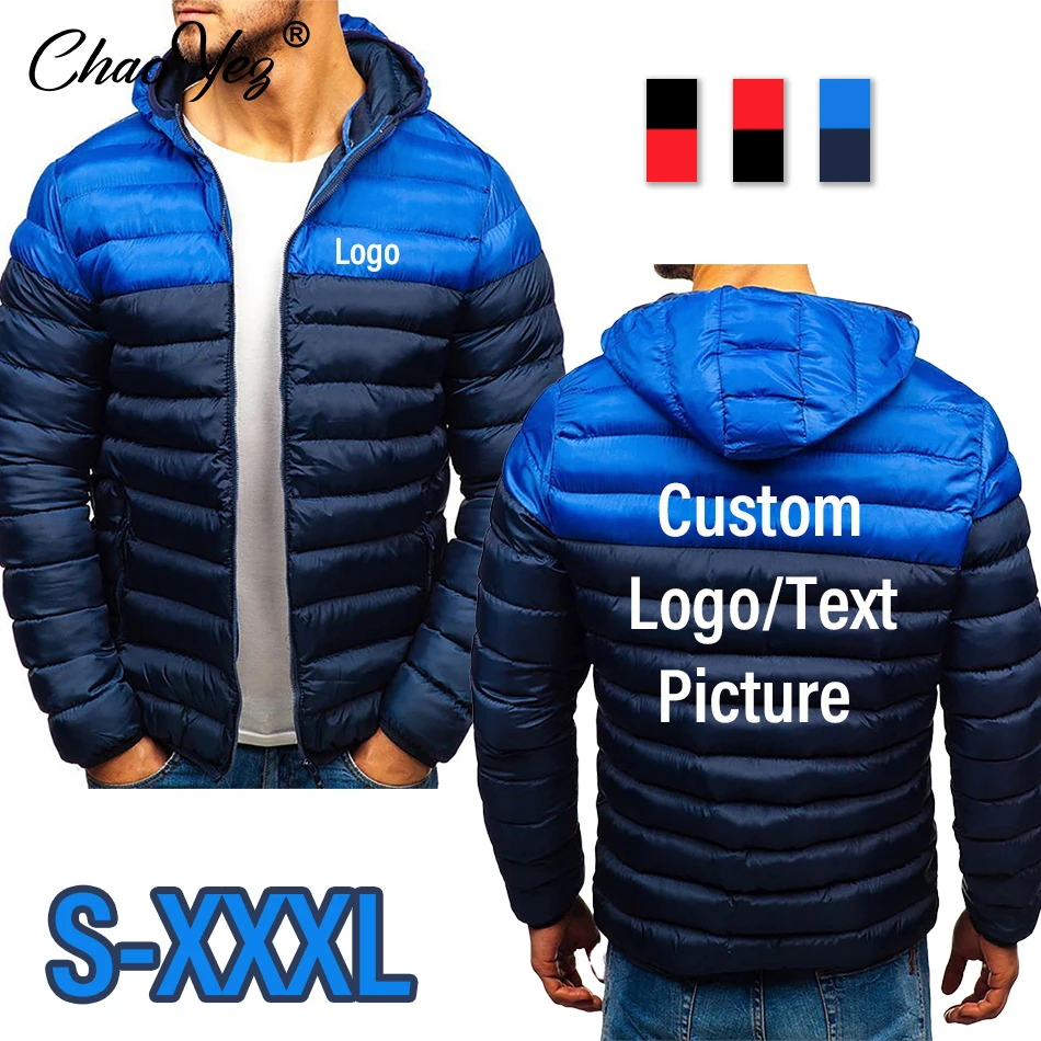 Custom Your Logo Men Winter Cotton Jacket  Women's Hooded Fashion DIY Print Thickened Warm Cotton Clothing Couple Coat Clothes