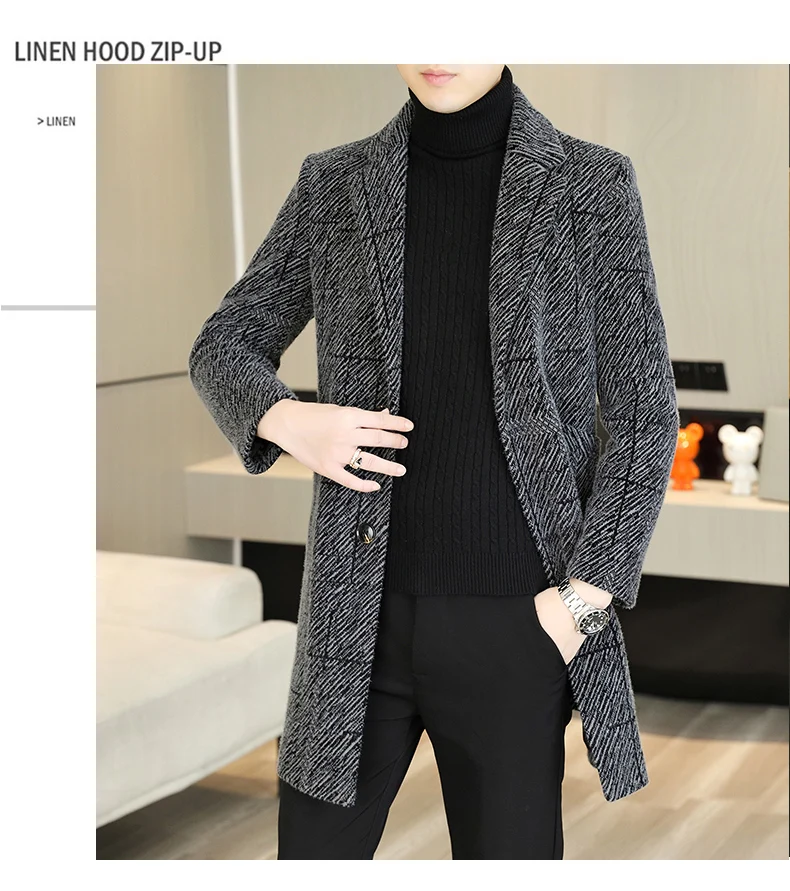 Lässige Herren-Wollmäntel mit Streifenmuster 2026 Winter Business Verdickter Warmer Mittellanger Mantel Oberbekleidung Windbreaker Jacke – Detail 14