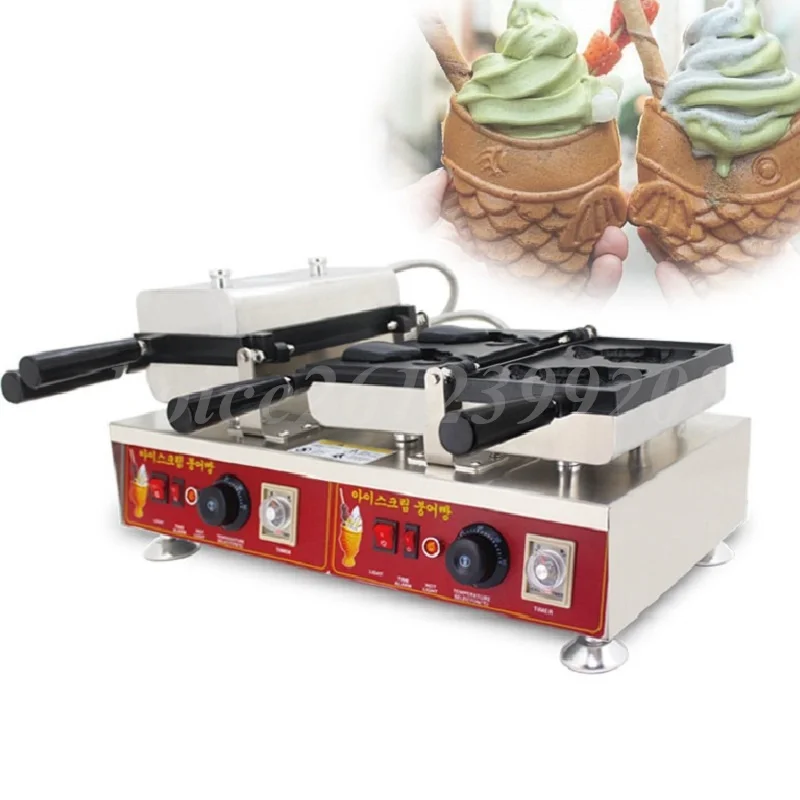 

Easy to Operate Ice Cream Cone Waffle Making Taiyaki Machine Stainless Steel Taiyaki Fish Waffle Maker Manjoo Bakery Machine