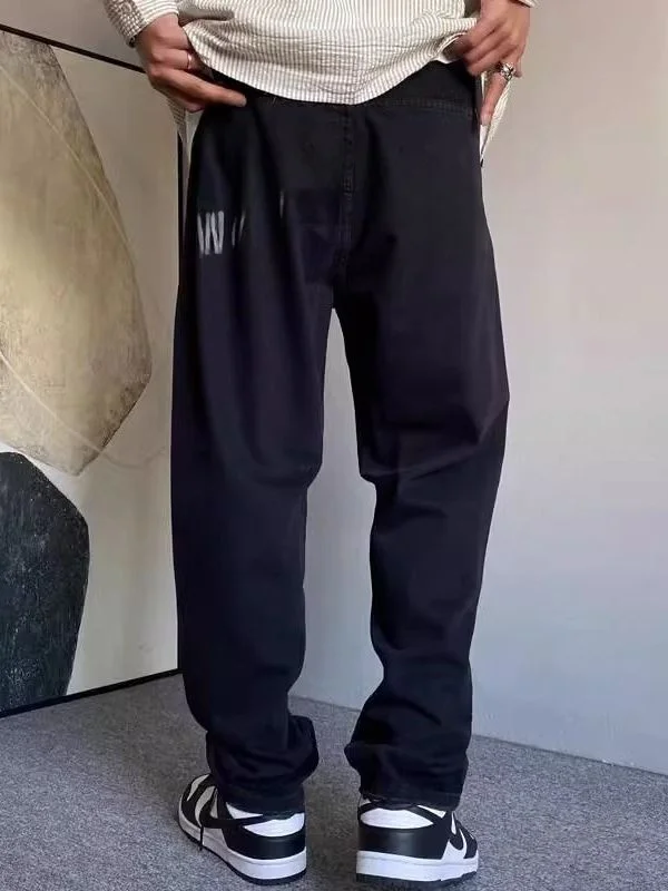 

plus Size Men's Loose Fit Harlan Jeans Printed Distred Denim Pants mid Waist Straight Leg Tapered American Sle Casual Jeans