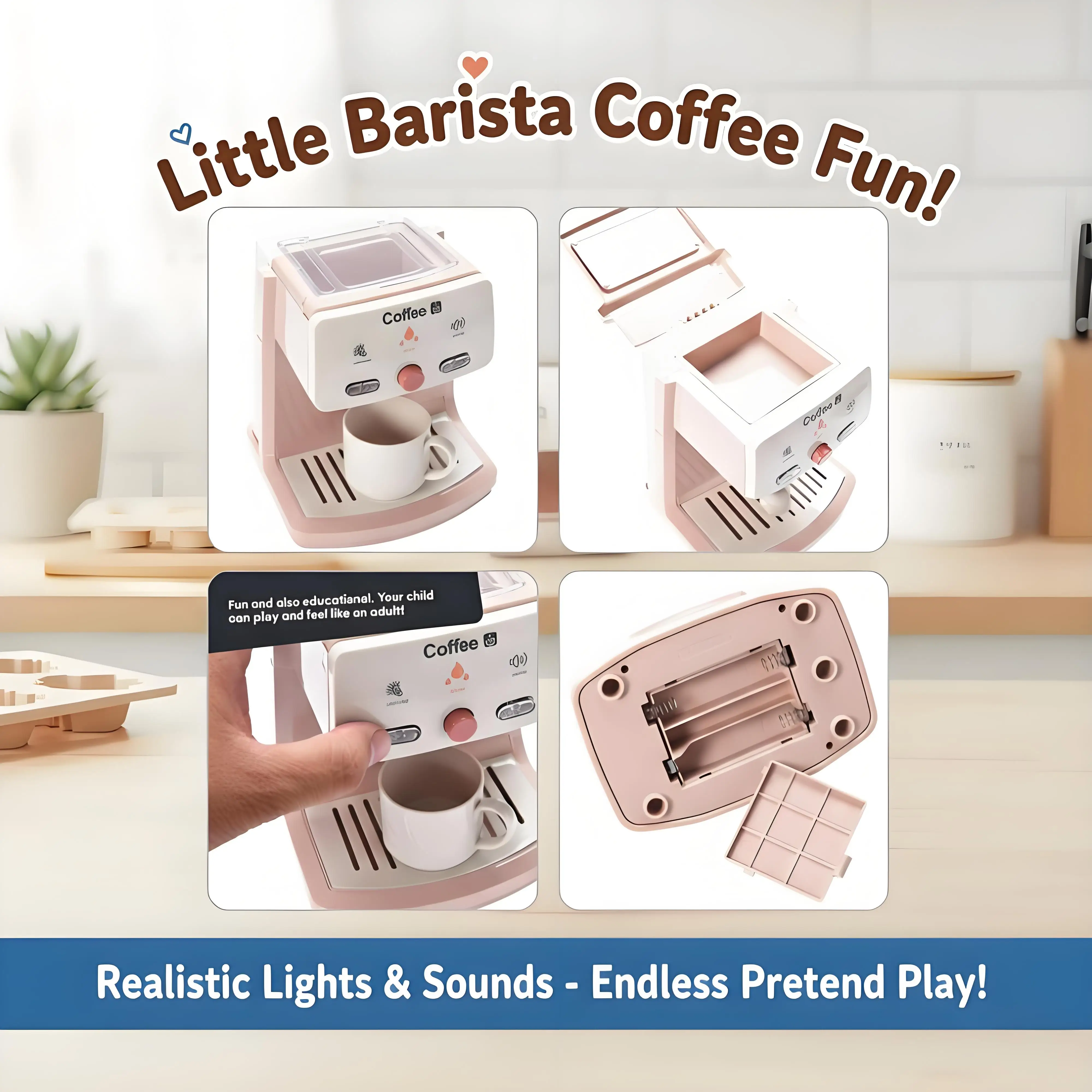 Coffee Maker Toy, Interactive Simulation, Light & Sound Effects, Perfect for Pretend Play