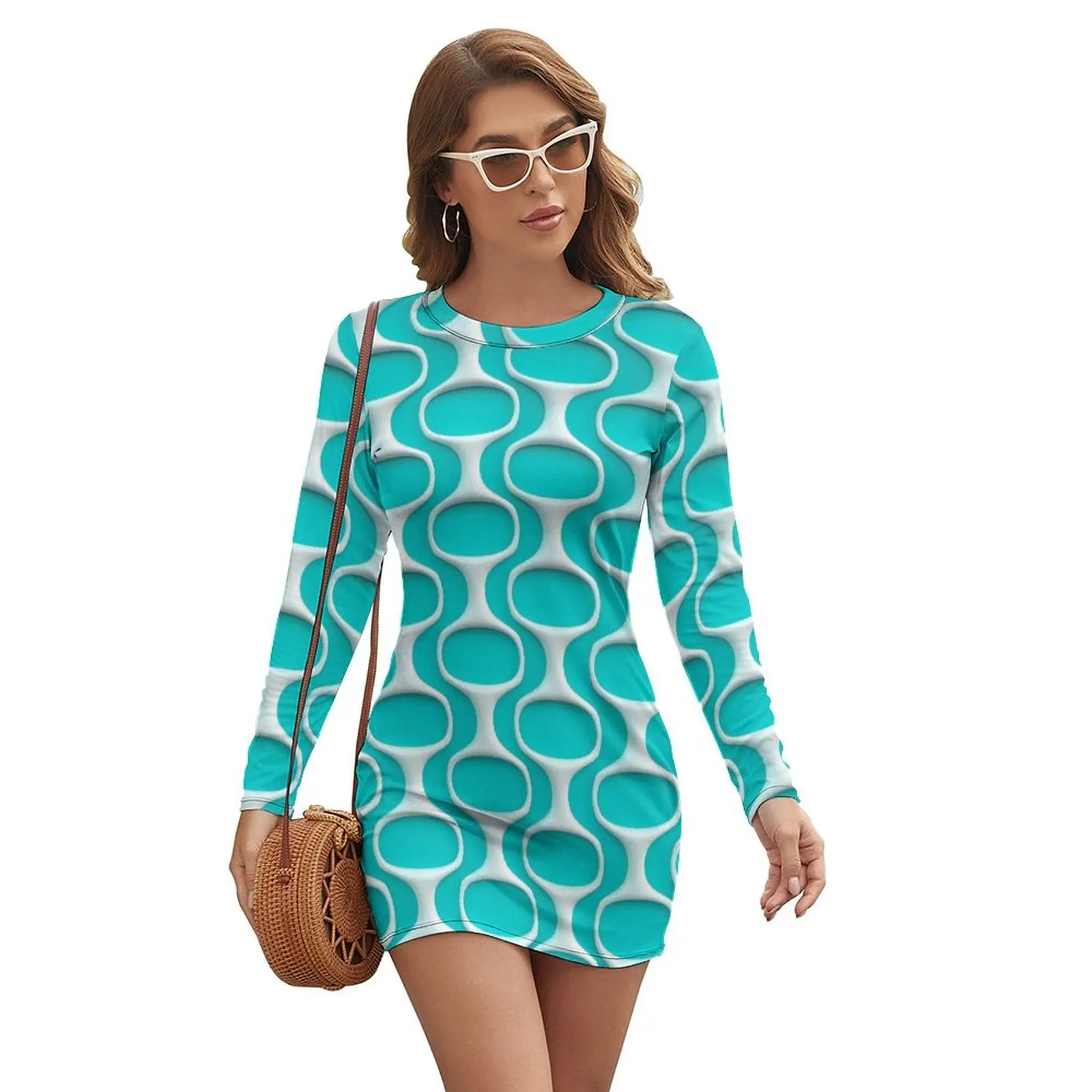 

60s Mod Space Age Pattern Long-sleeved Dress cute dress african dresses for woman Dress vintage