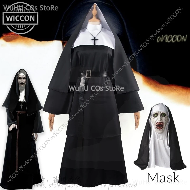 Ghost Nun Halloween Costume Horror Movie Cosplay Mask Woman Disguise Bloody Mouth Scream Horror Halloween Party Ghost Nun Dress