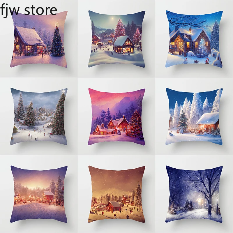 Christmas New Year Decoration Pillowcase  Cottage  Tree Print Throw Pillow Cover Sofa Cushion  Home Decor