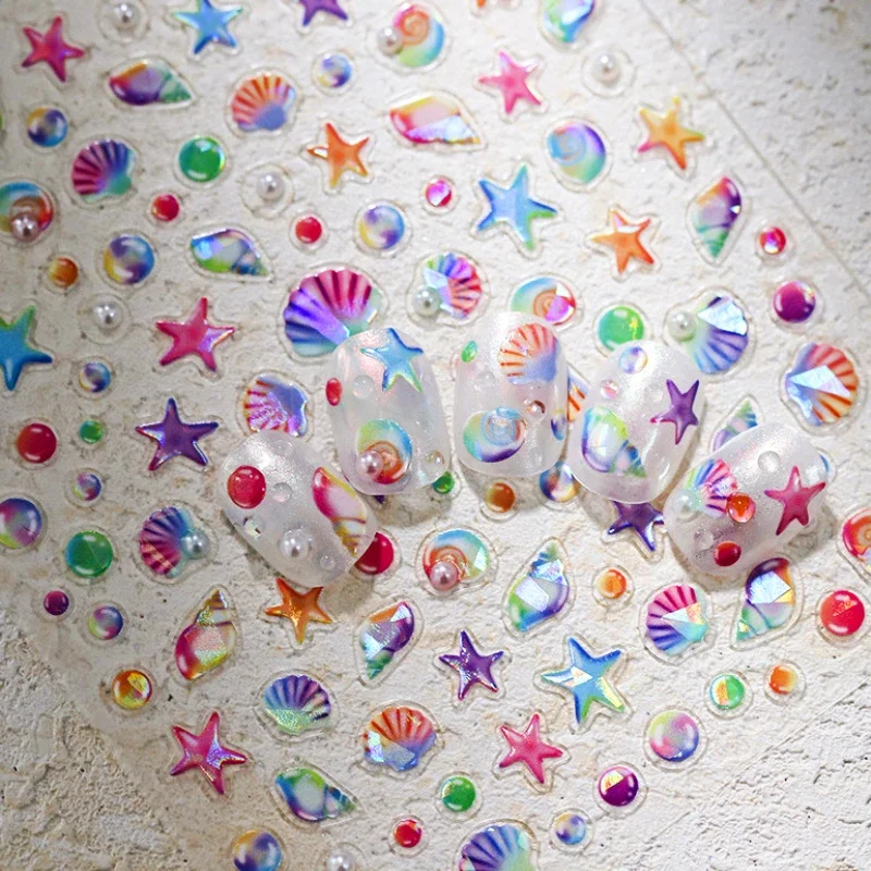 Pearl Shell Jellyfish Conch Fantasy Starfish Beach Sea Wave Pearl Nail Art Sticker Dreamy Summer Ocean Serie Manicure Tool Decal