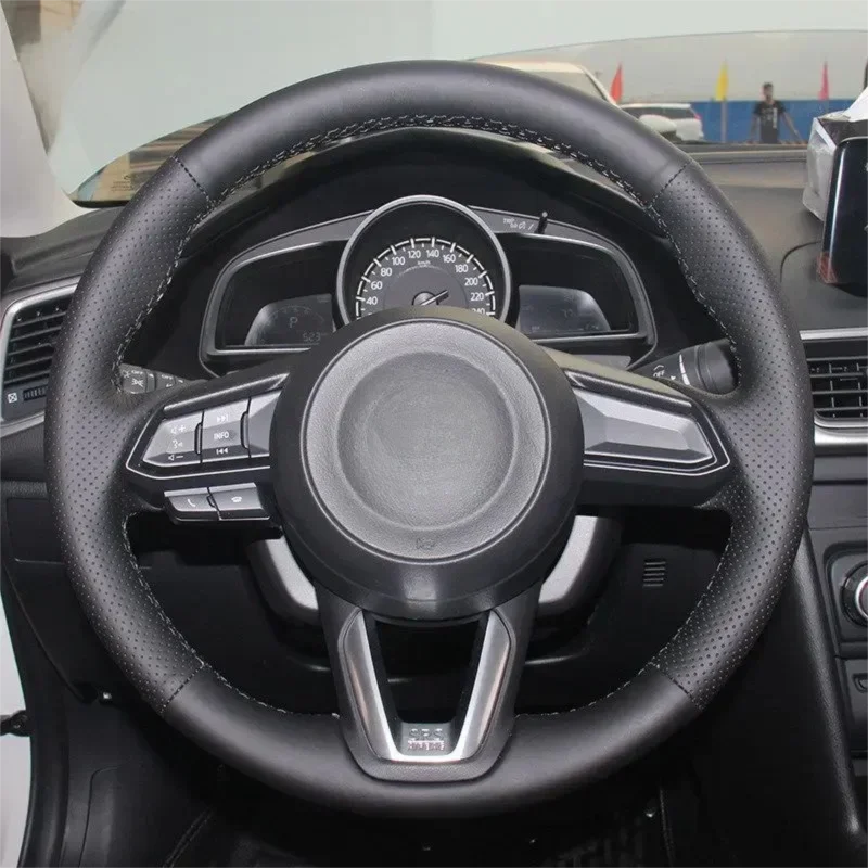 Suitable for Mazda 3 Axela leather steering wheel cover with perforated hand stitching CX-5CX-30CX50 Mazda 6 Ruiyi CX4