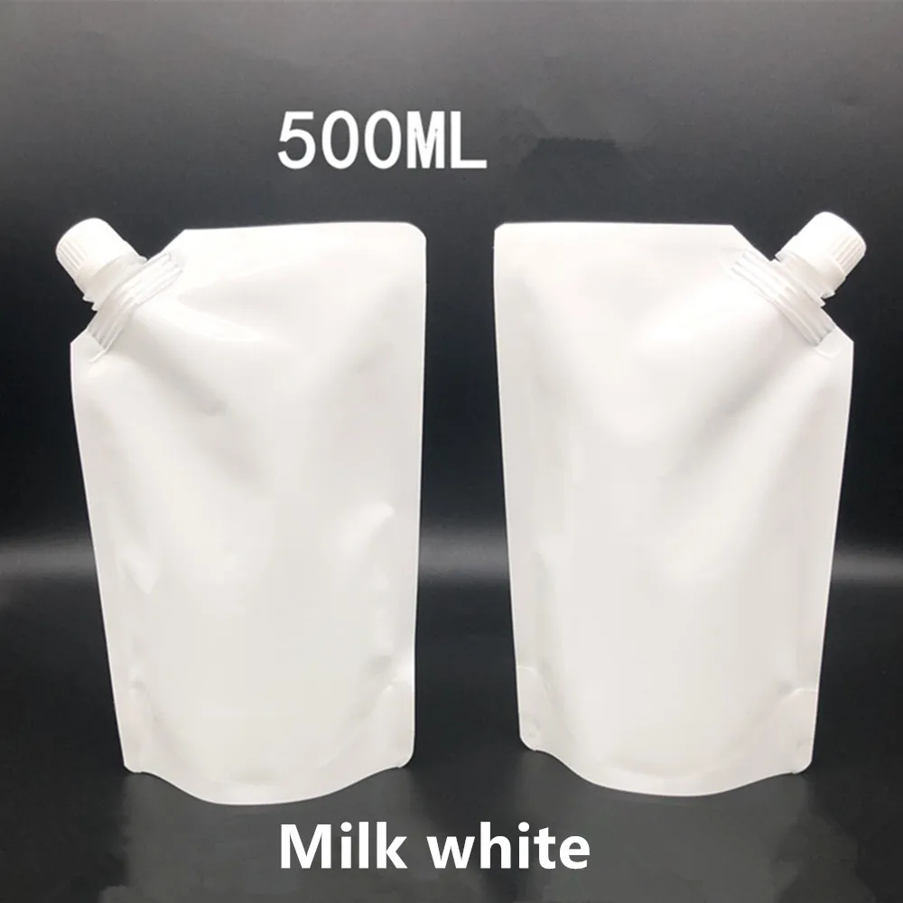 500ml/1L Milky White Standing Up Liquid Packing Bag - Aluminium Foil Food Grade Drinks Suction Nozzle Pouch Juice Water Doypack