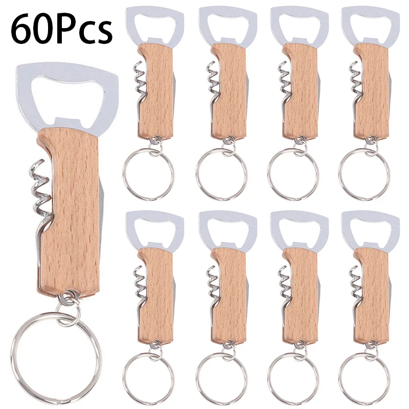 60Pcs Wooden Metal Bottle Opener High Quality Multi Purpose Key Chain Bottle Opener For Wine Beer