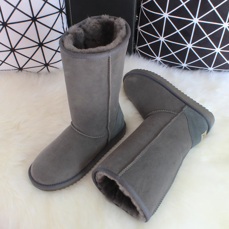 G&Zaco Luxury Winter Knee High Sheepskin Snow Boots Natural Wool Sheep Fur Boots Women Long Classic Leather Wool Boots