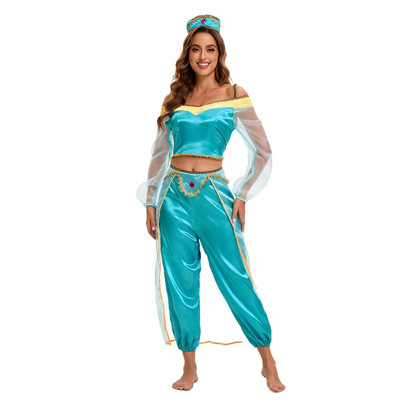 Princess Jasmine Dress Aladdin Magic Lamp Costume Halloween Indian Female Regional Dancer Animation Cos Fairy