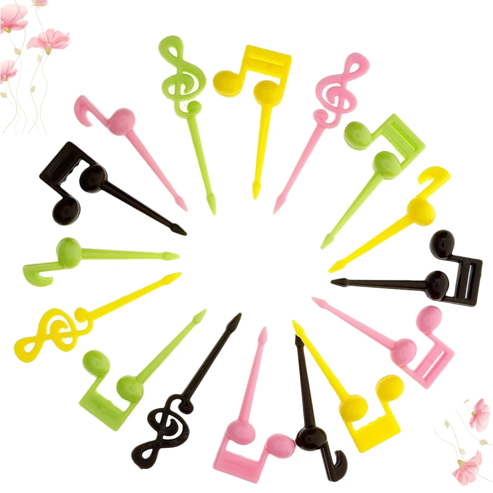 

32Pcs Cartoon Music Note Plastic Fruit Picks Food Forks Smooth Surface Baby Shower Party Kids Fruit Sticks