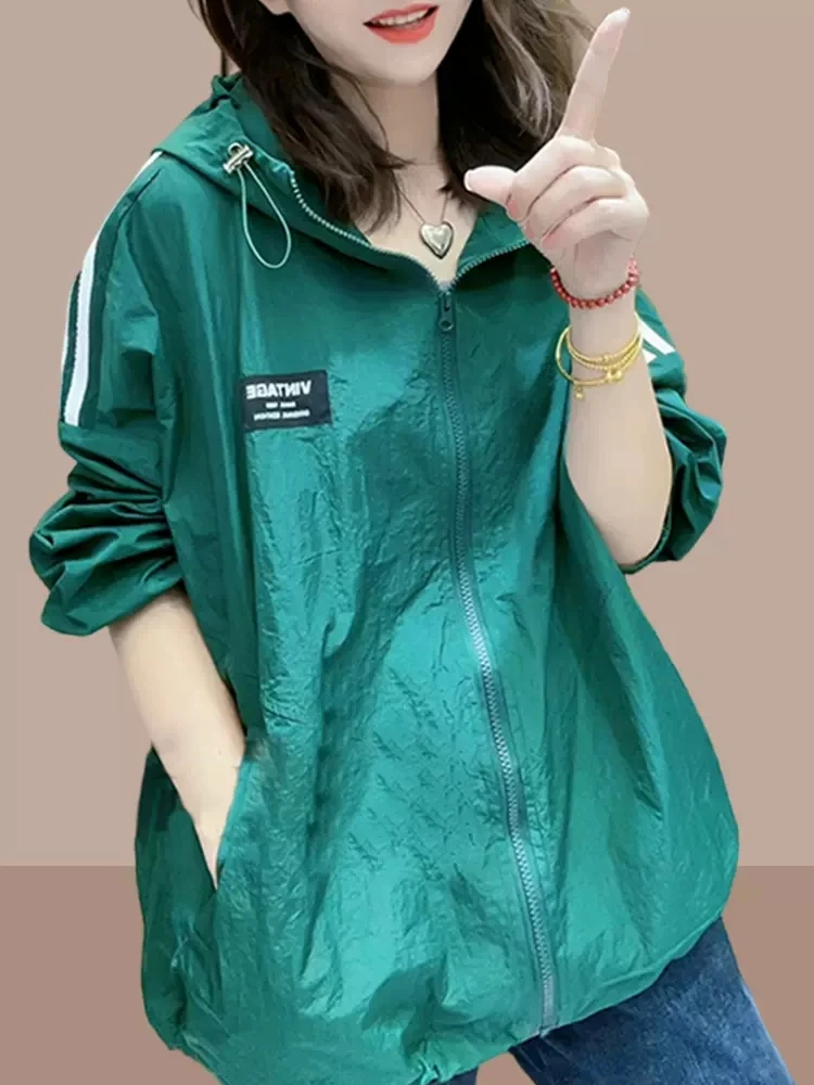 

Summer Women's Loose Casual Lightweight Faionable Sun Protection Coat Breathable Polyester Fiber Long Sve Zipper Closure...