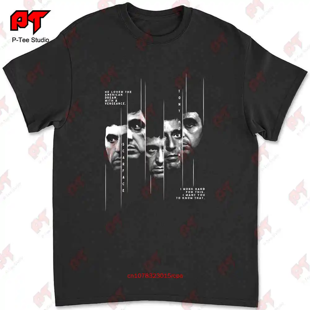 Scarface Tony Montana Sliced Al Pacino American Dream Cuban Mafia T-shirt NN63