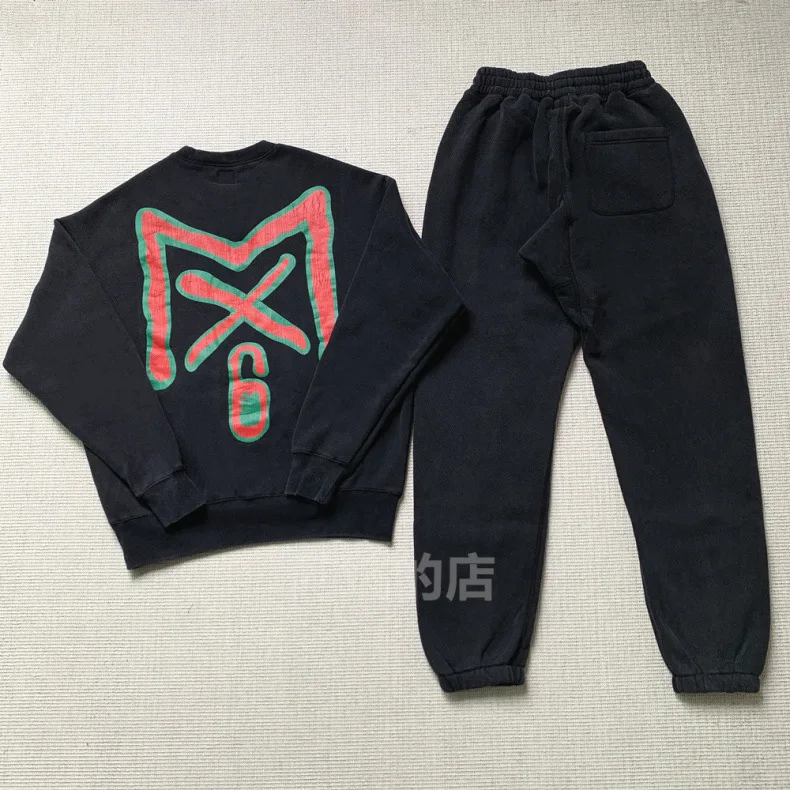 

25SS Graffiti Letter Printing Saint Michael Sweatpants Washed Black Pure Cotton Jogger Sweat Pants Oversized Mens Pants