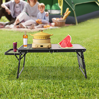 Aluminum Alloy Foldable Camping Table with Grid Boards On Both Sides, Height Adjustable Multifunctional Table