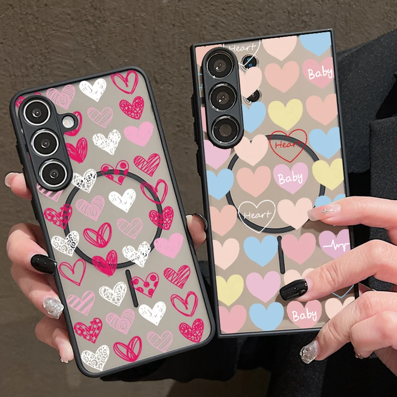 Bunte Herz-Magnet-Handyhülle für Samsung Galaxy S26 S25 S24 S23 S22 Ultra Plus S25 Edge S24 S23 FE TPU PC Rückseite