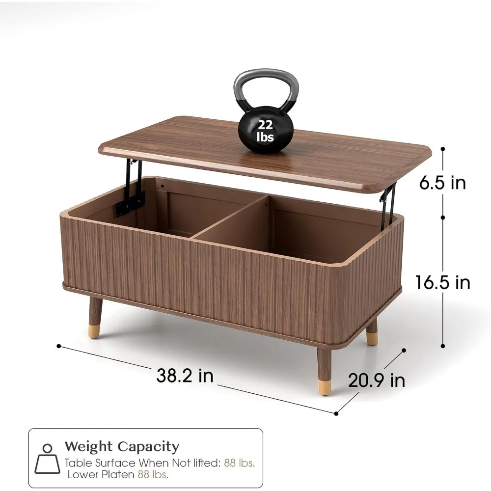 Table basse relevable avec rangement, tables basses rectangulaires modernes du milieu du siècle pour salon, table basse en bois pour brochure, Conve