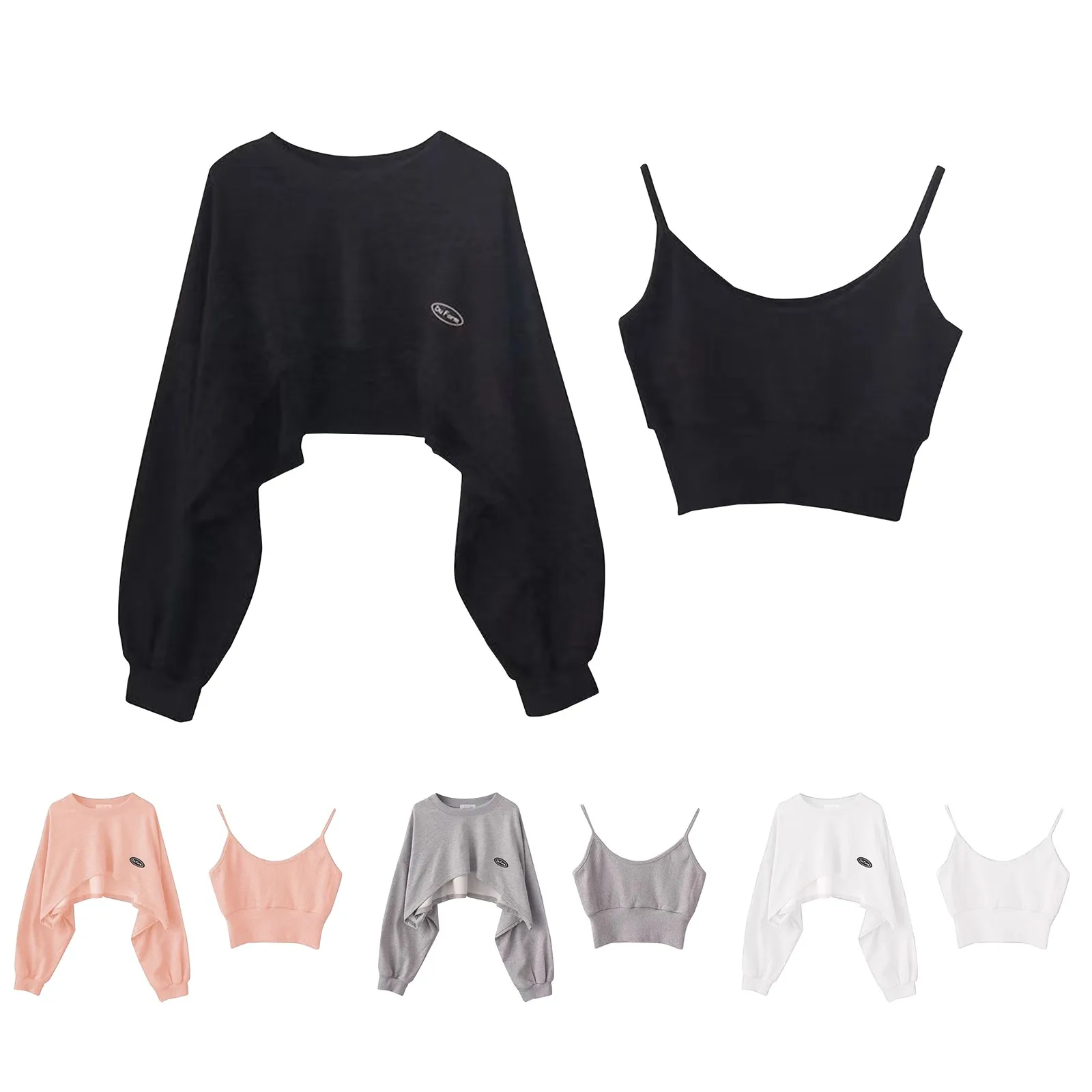 Women'S Two-Piece Tops Set Niche Unique Short Two-Piece Bat Sleeve Top+Camisole Solid Color Casual Street All-Match Set