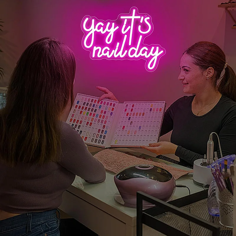 Yay It's Nail Day Neon Signs for Wall Decor Text Led Lights for Girls Lady Pink Led Sign for Beauty Salon Aesthetic Neon Sign