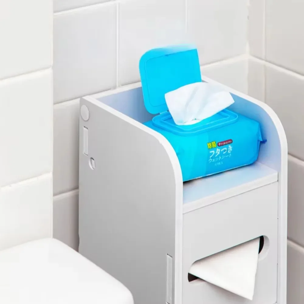 Bathroom Storage Cabinet Toilet Paper Holder Stand With Door Free-Standing Storages Shelfs Small Spaces Corner Organizer shelves image 5