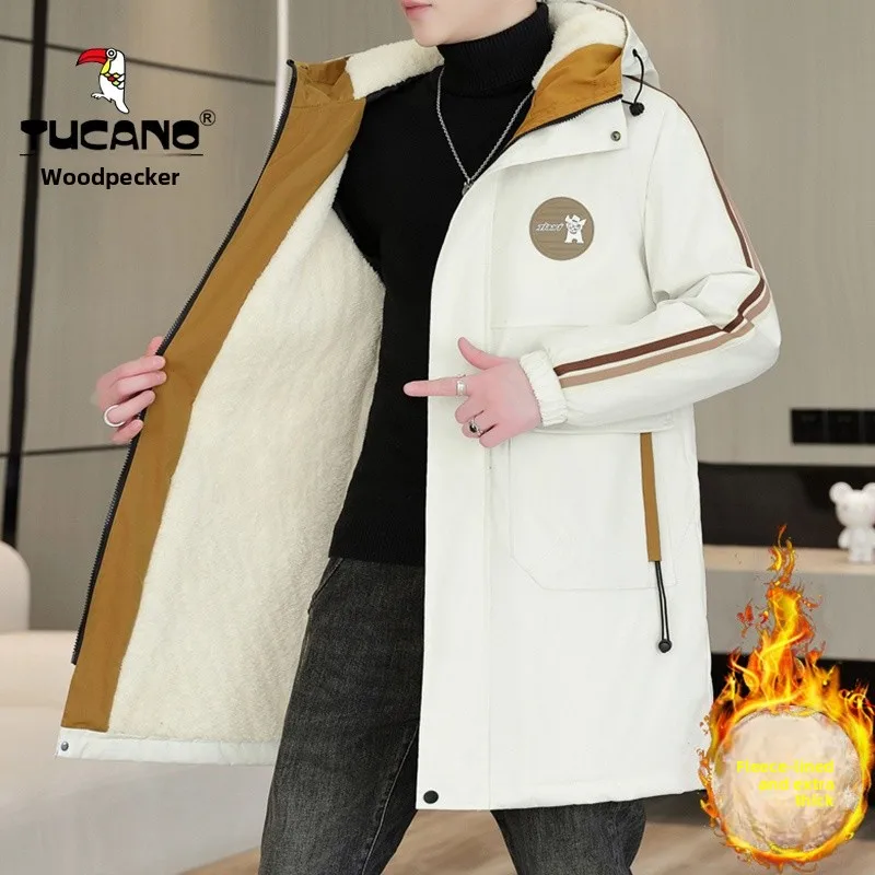 

TUCANO Thiened Hooded Parka Jaet Youth Trendy Outerwear Warmth Guaranteed Long Sve Zipper Closure Polyester Fiber