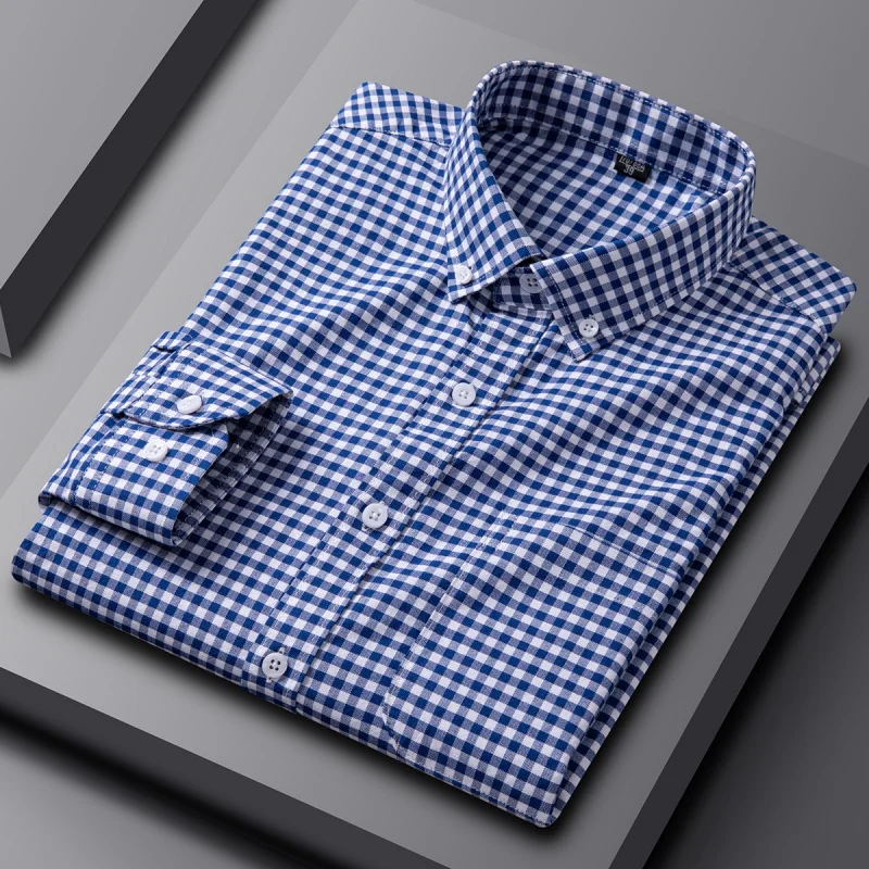 

Quality 100% Cotton Oxford Shirts For Men's Long Sleeve Casual Pocket Regular-Fit Button-Down Formal Social Shirt Men Clothing