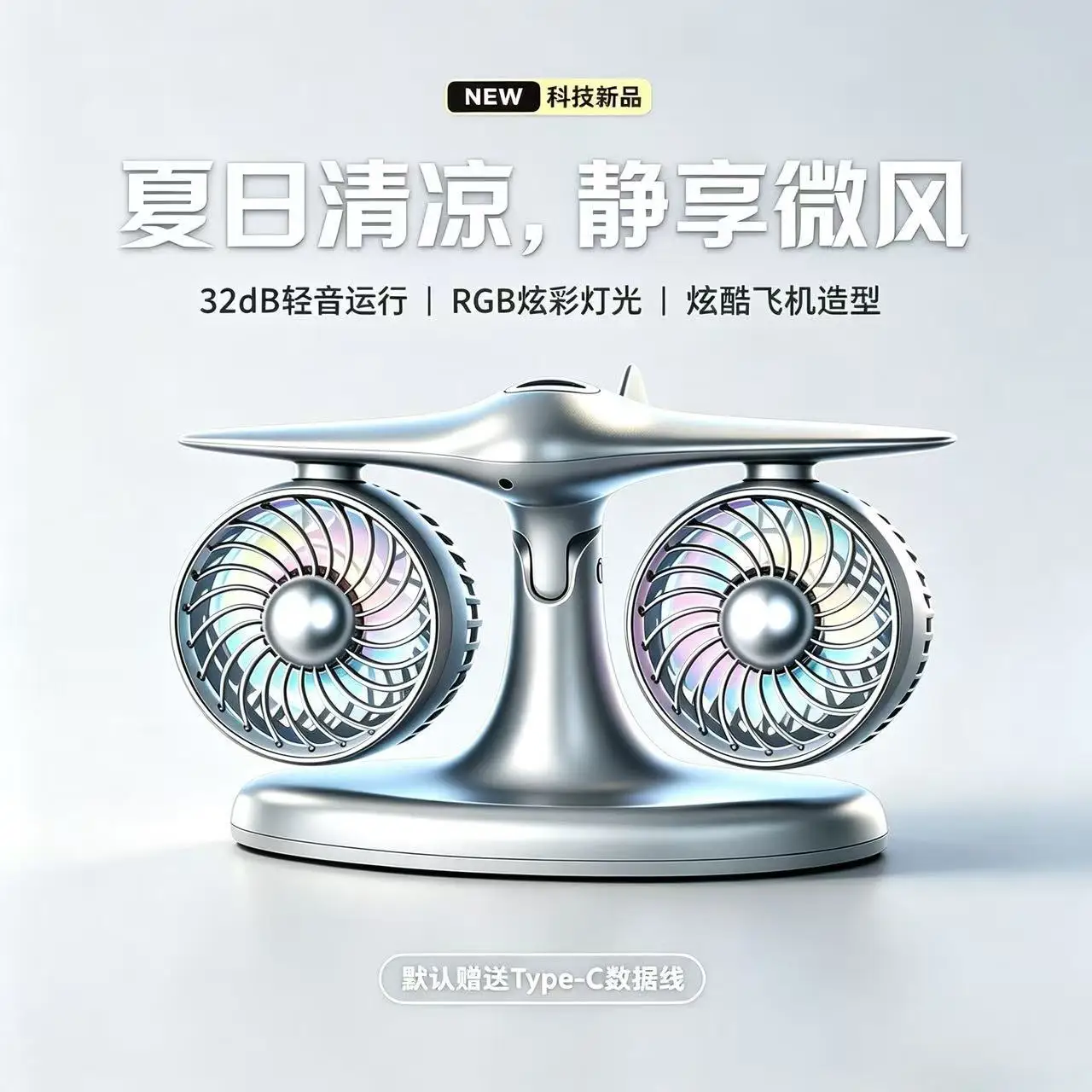 Popular model aircraft desktop USB charging turbofan small fan office mini long-lasting cycle electric fan customization