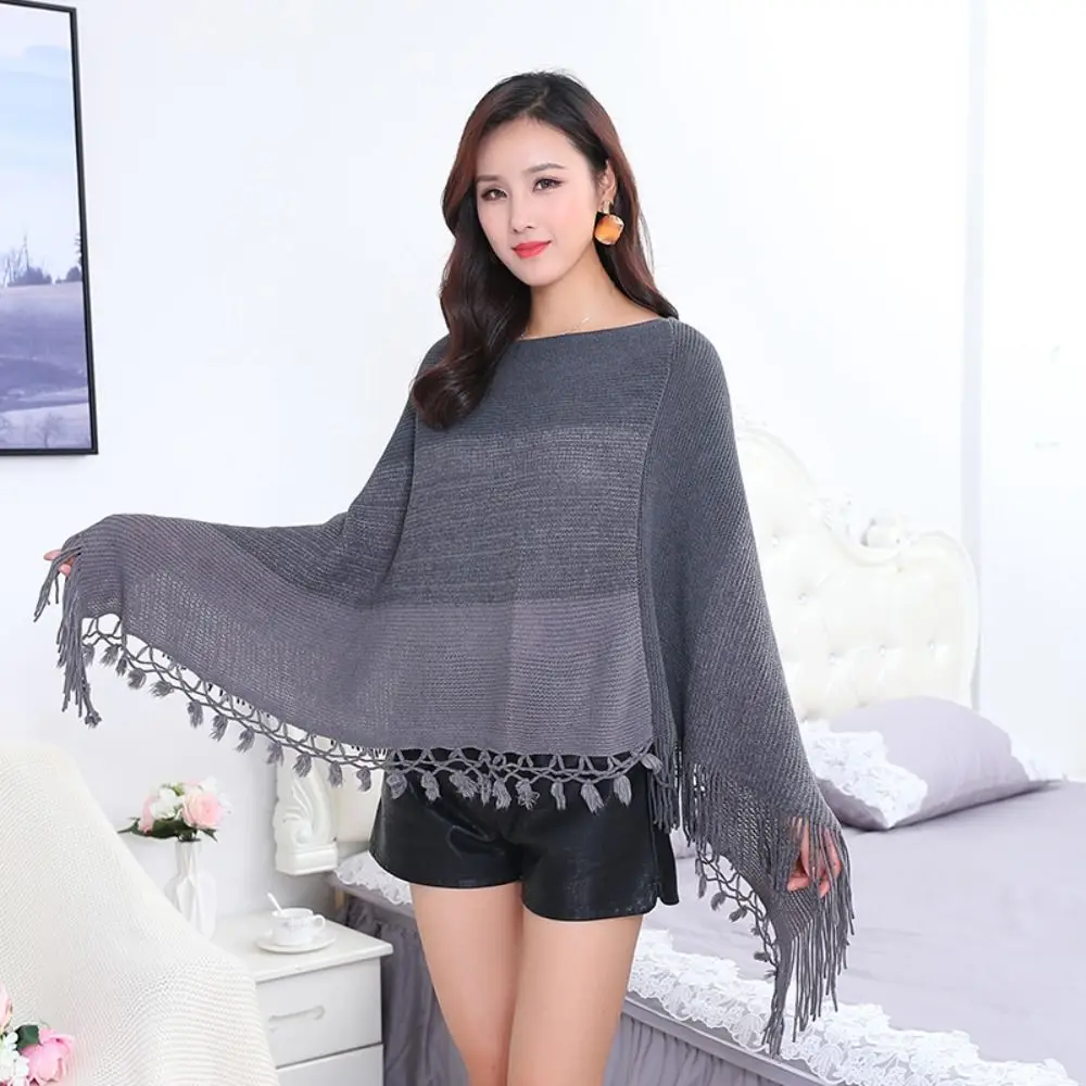 Coat Overlays Winter Warm Mongolian Poncho Striped Polyester Knitting Wraps Ethnic Style Knitted Cape Women Fashion