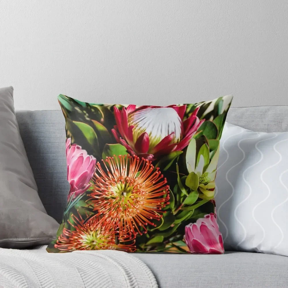 

Colourful Protea Flowers in Loose Arrangement Throw Pillow Christmas Covers Plaid Sofa sleeping pillows pillow