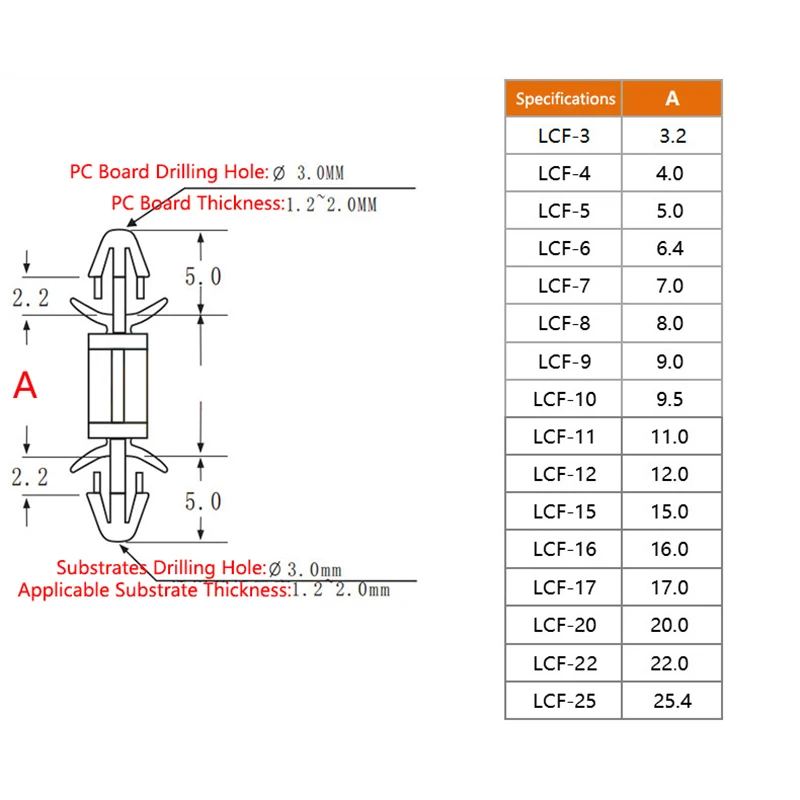 100pcs Snap-in Buckle Insulated Aircraft Type Support Double-ended Nylon Isolation Column PC Board Spacer for 3.0mm Mount Hole
