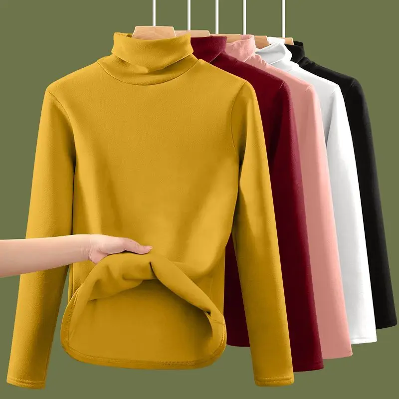 Kaos Wanita Musim Gugur Musim Dingin Tebal Hangat Lengan Panjang Kerah Setengah Tinggi Pakaian Dalam Termal Pakaian Wanita Termal